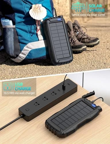 Solar Charger Power Bank 42800mAh, Portable Charger, Solar Power Bank,External Battery Pack 5V3.1A Qc 3.0 Fast Charger Built-in Super Bright Flashlight (Black) 4