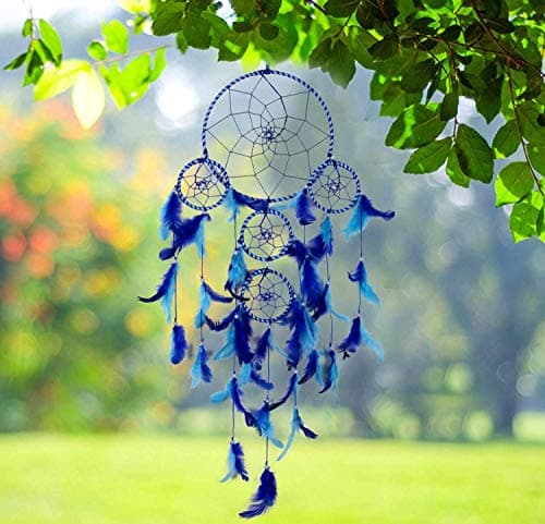 DULI Dream Catcher Traditional Indian Dreamcatcher Wall Art for Bedrooms, Home Wall, Hanging Design, Height 75 cm Dream Catchers(Blue),Metal, Feathers Dreamcatcher (Big Blue) 2