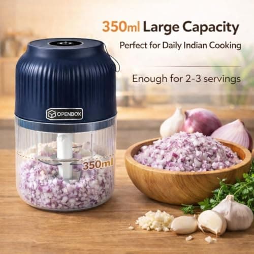 OPENBOX® Mini Electric Chopper & USB-C Portable Blender – 350 ml Food Processor, Egg Beater & Coffee/Protein Mixer – Whisk Froth Milk Puree Blend Fruits & Veggies – Rechargeable Kitchen Gadget (Blue) 2