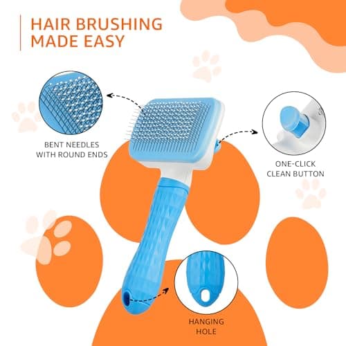 Amazon Basics Self Cleaning Slicker Pet Grooming Brush | Pet Cleaning Tool Suitable for All Pets | Rectangular Shape 2