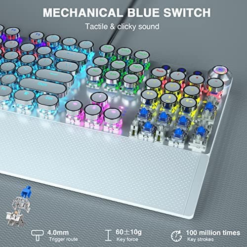 Aula F2088W Mechanical Gaming Keyboard | LED Backlight RGB Wired Keyboard (White | with Handrest | Blue Switch) 3