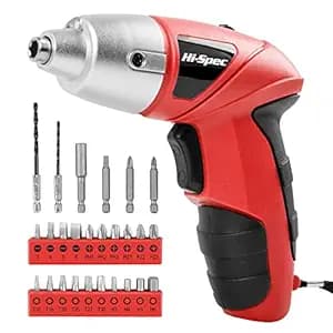 Hi-Spec Small Electric Screwdriver, Mini Drill Set, Rechargeable 3.6V Cordless Screwdriver with 26 Driver Bits, Power Tool for Small Projects & Home Use, Red