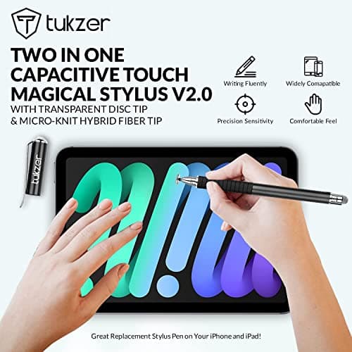 Tukzer 2-in-1 Capacitive Stylus Pen V2.0, Precise Stylus -Fine Point Disc Tip & Micro-Knit Hybrid Fi 3