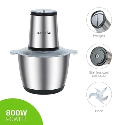 IBELL MT300SM Electric Chopper, 2-Yr Warranty, 3 Litre Stainless Steel Bowl, 800W, Multi Purpose for Cutting Slicing Meat, Vegetables, Nuts & Fruits (Silver) 3