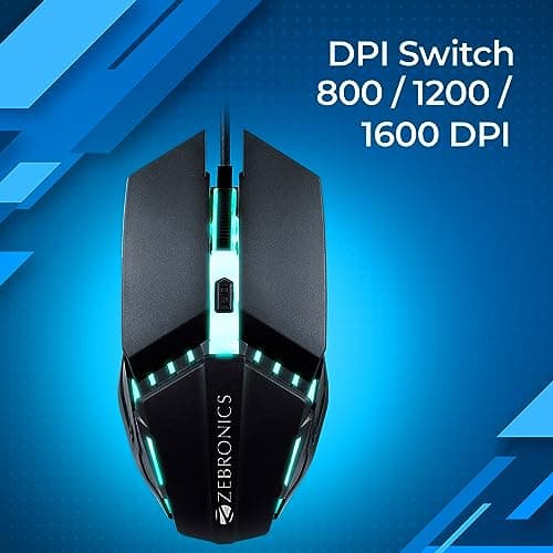 ZEBRONICS PHERO Wired Gaming Mouse with up to 1600 DPI, Rainbow LED Lights, DPI Switch, High Precision, Plug & Play, 4 Buttons 2