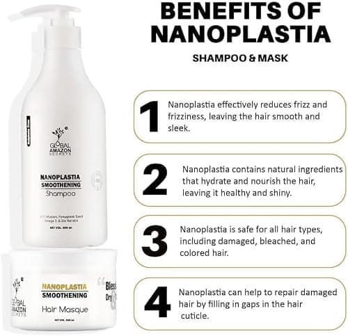 Global Amazon Secrets Original Nanoplastia Smoothening Shampoo & Hair Mask 500ml each, FREE ENZO Keratin Serum 100ml 2