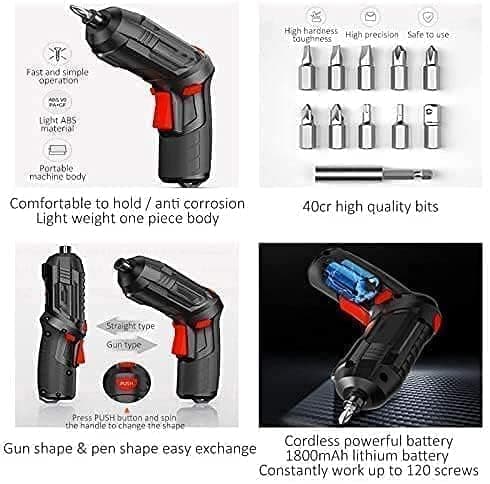 Electric Screwdriver USB Rechargeable Mini Cordless Drill with 47 in 1 Screwdriver Bits Set Portable Drill Driver Machine for Home Improvement and DIY 3