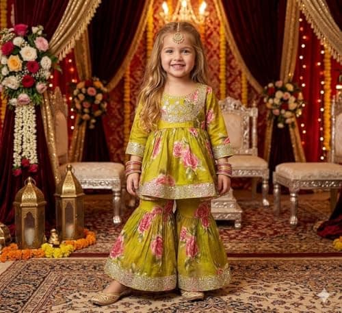 A.T.U.N. (ALL THINGS UBER NICE) Girls Pure Cotton Printed Kurti Sharara Set | Traditional Ethnic Wear Outfit for Kids | Soft Breathable Fabric Comfortable Fit | Stylish Festive Clothing Set 2
