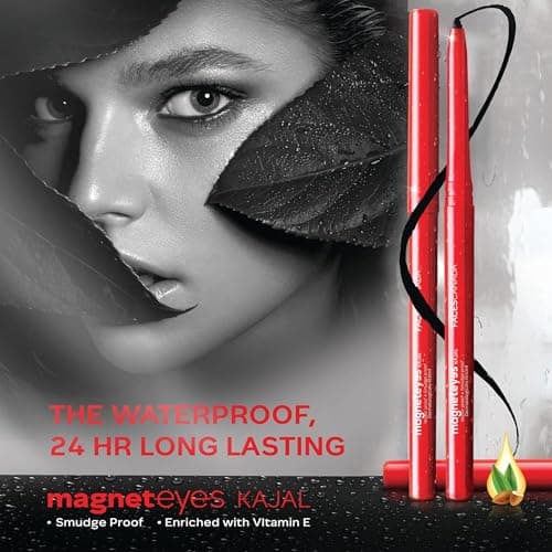 FACES CANADA Magneteyes Kajal - Black, 0.35g (Pack of 2) | 24 Hr Long Stay | One Stroke Smooth Glide | Waterproof, Smudgeproof & Fadeproof | Deep Matte Finish | Enriched With Almond Oil & Vitamin E 3