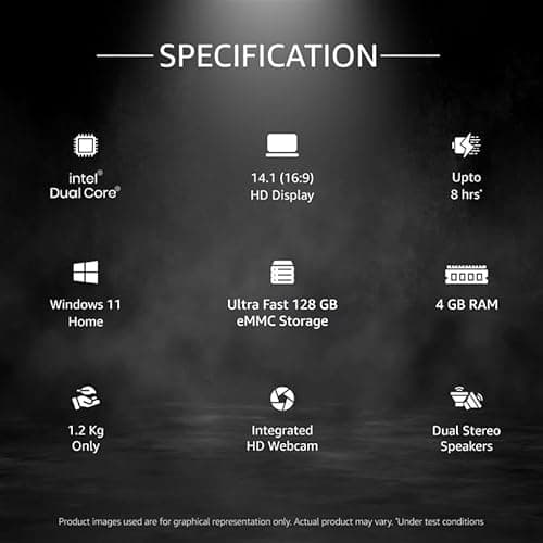 ULTIMUS Pro Intel Celeron Dual Core Laptop 4GB RAM, 128GB M.2 Emmc Expandable~512GB Intel HD Graphics 2.0x1 3.0x1 USB HDMI Sd Card Slot ‎LPDDR4 Dual Speaker Dual Microphone Win 11 Home Gray, 1.2 kg 2