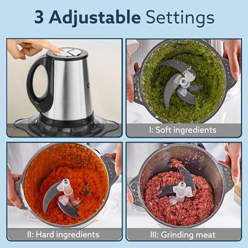 AGARO Delite Vegetable & Meat Chopper for Kitchen, Garlic Peeler, Egg Whisker, 2L Bowl, 400W Motor, 3 Speed Settings, Meat Grinder, Vegetable Mixer, Stainless Steel Body, Onion, Garlic, Fruits. 3