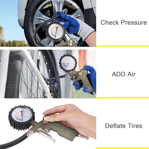 Drofail Tyre Pressure Gauge with Air Inflator Gun for Car, Bike & Cycle | Heavy Duty Metal Body Air Pump with Dial Meter | Accurate PSI Measurement | Air Compressor Tool with Flexible Hose 4