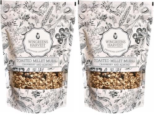 Wingreens Harvest Toasted Millet Muesli 250 g, Cranberry & Almond, Natural, Breakfast Cereal, Healthy Gluten-Free Cereals with Whole Grains, Dried Fruits, Nuts and Seeds, No Artificial Preservatives