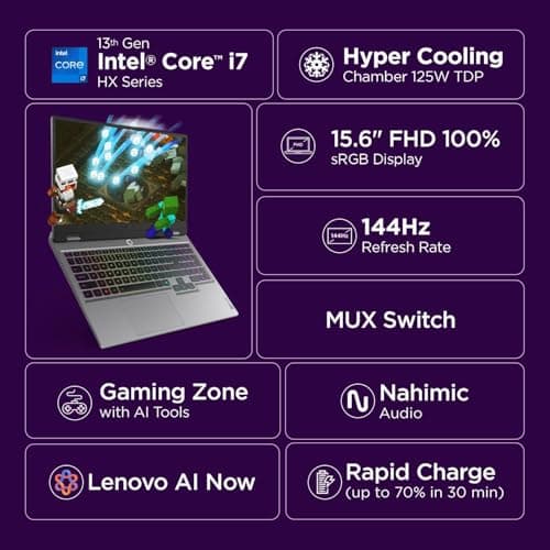 Lenovo LOQ, Intel Core i7 13th Gen 13700HX, NVIDIA RTX 5060 8GB, 16GB RAM, 1TB SSD, 15.6"(39.6cm), 144Hz, Windows 11, Office 2024, Grey, 2.4Kg, 83JE00U4IN, 572 AI Tops, 3 Mon. Game Pass Gaming Laptop 2