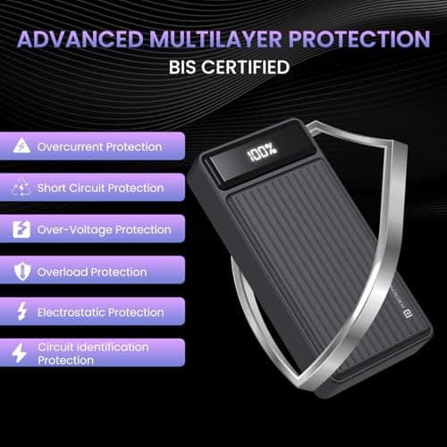 Portronics Luxcell B 20K Advanced 20000 mAh Power Bank with 22.5W Max Output, LED Battery Display, 22.5w Mach USB-A , 20w Type C PD Output, Type C Input, Wake Up Button, Black 5