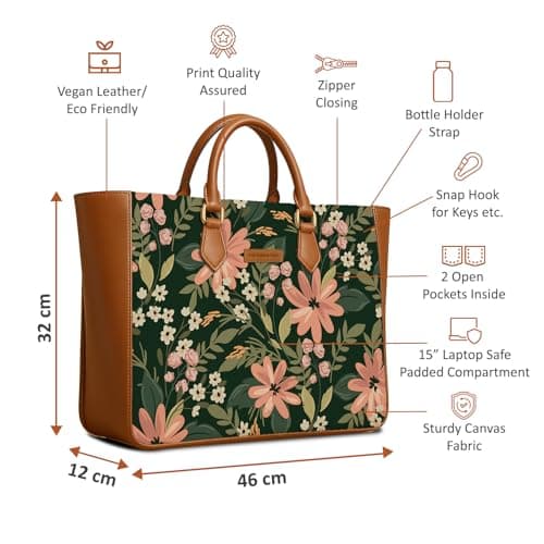 The Purple Tree Women's Office Essential Bag | Vegan Leather Handbag with Laptop Compartment | Spacious Office Bag | Designer Work Tote for Travel, College & Daily Use (Flora Muse) 3
