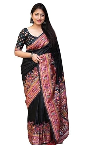 Amazon Brand - Anarva Women's Silk Saree With Blouse Piece | saree for women(nilima-black-re)