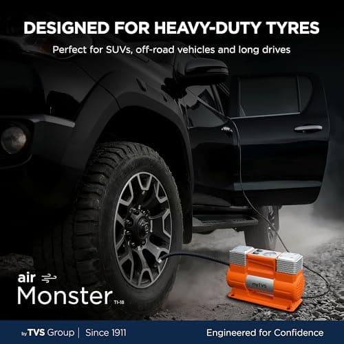 myTVS air Monster Heavy Duty Tyre Inflator for SUV/Sedan, 150 PSI Metal Body fast Inflation Air Pump for Car tire with Dual Cylinder High-Performance Compressor with LED & 1+1 Year Warranty (TI-18) 3