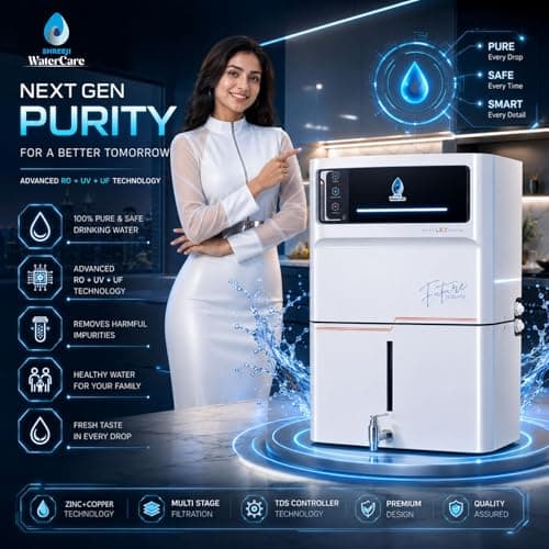 SHREEJI Water Care Star RO Water Purifier | Advanced Purification with UV + UF + TDS Controller | 12L Storage | Made In INDIA | Saves 60% water| Smart LED Display | Wall-Mount & Countertop [WHITE] 5
