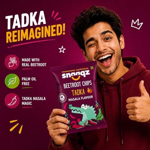 Snaaqz Beetroot Chips Tadka Masala | Crunchy Vegetable Chips | Palm Oil Free | Vegan Gluten Free | Healthy Snack for Kids & Adults | 70g Pack of 2 3