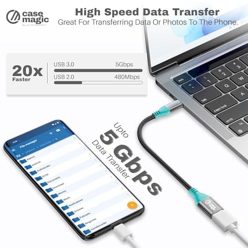 case-magic USB A 3.0 Female to USB C OTG Adapter Converter Cable | 15W Fast Charging, 5Gbps Data Speed, Nylon Braided, Aluminum Shell for Smartphones, Laptops, Tablets, MacBook & All Type C Devices 4