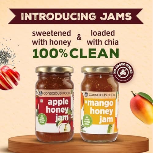 Conscious Food Apple Honey Jam | 250g | Refined Sugar-Free | No Preservatives | No Added Colours or Flavours | With Forest Honey & Chia Seeds 4