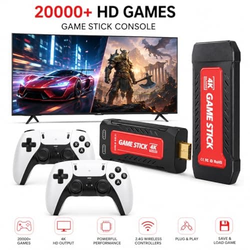 SMARTCAM® Gamestick GD30 Video Game Built-in 35K+ 2D 3D Classic Retro Games Wireless Controller HDMI Output, Multicolor