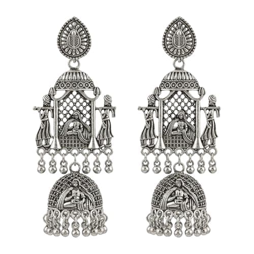 The Jewel Store India Traditional Oxidized Silver Palki Doli Long Jhumka Earrings for Women | Antique German Silver Ethnic Statement Jhumki for Wedding, Festive & Navratri | 10 CM Long
