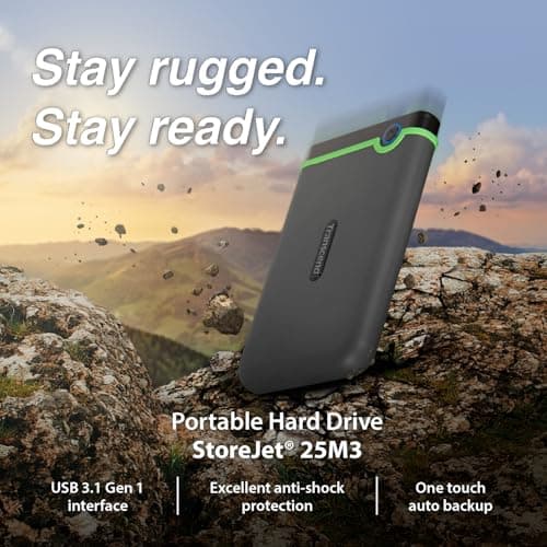 Transcend StoreJet 2TB USB 3.1 Gen 1 Compatible with PC, Mac, Tab, PS5 and Xbox,| RecoveRx Software |2.5" HDD | 3 Yrs. Warranty - TS2TSJ25M3S 3