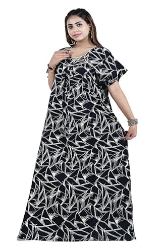 Bejod's Collection Women’s Nighty Maxi Cotton Nightdress – Plus Size Loose Fit Nightgown Sleepwear, Comfortable Soft Nightwear for Ladies XL-3XL (Blue, 3XL) 3