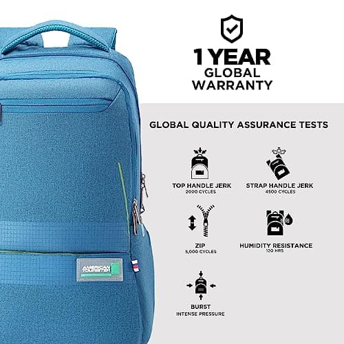 American Tourister Shaw Large Office Laptop Bag, 23 Ltrs Bag For Men, 5 Compartment School Bag Gift For Unisex Boys Girls Teal, With Internal Organizer, Rugged Zips 17'' Inch Laptop Compatible 4