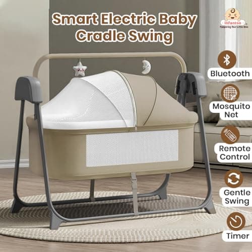 Infantso Premium Electric Baby Cradle Swing - Bluetooth & Remote Control Palna Jhula with Custom Swing Time, Adjustable 5-Speeds, Automatic Swing Cradle for 0-12 Months, Soft Mattress 2