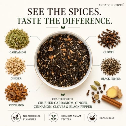 Angadi of Spices - Masala Chai by a Spice Maker | Assam CTC Black Tea with Crushed Cardamom, Ginger, Cinnamon, Cloves & Black Pepper | No Artificial Flavours | Café-Style Kadak Chai | 100g 3