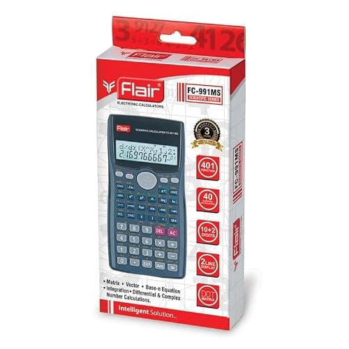 Flair FC-991 MS Scientific Calculator | 401 Functions with 40 Scientific Calculations | Two Line Display | Matrix & Vector Calculations | Two Way Power | 10 + 2 Digits Calculator | Black, Pack of 1 5