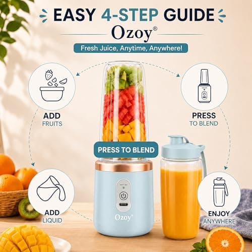 Juicer for Home ^ CITRODA Juicer Mixer Grinder with 1500mAh Battery, 6 Blades 3Gears Fast Blending, 2-Jar Capacity (400ml*2) | 40 Watts Bullet Rechargeable Portable Personal Juicer (Skyblue) 3