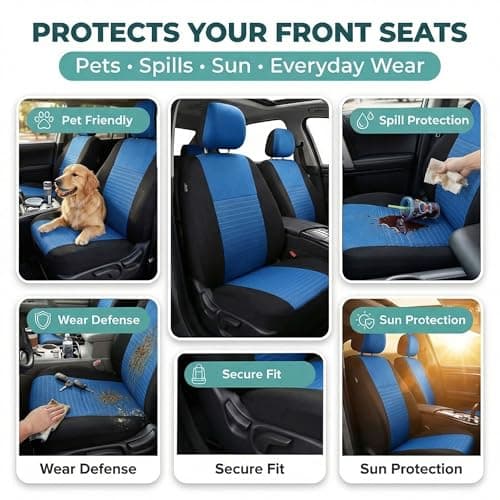 FH Group FB060102 Trendy Elegance Pair Set Bucket Car Seat Covers, (Airbag Compatible) w. Gift, Blue/Black Color-Fit Most Car, Truck, SUV, or Van 6