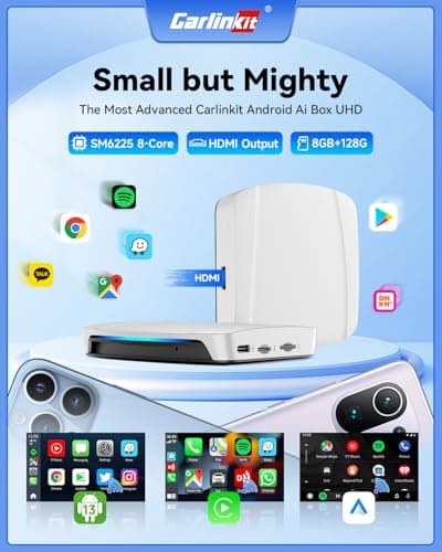 Carlinkit Tbox UHD Magic Box, HD Video Feature in The Sub-Screen, Android 13.0, HDMI Output, Qualcomm 6225 with 8+128GB, Support Wireless CarPlay/Android Auto/Ambient Light/SIM Card 2