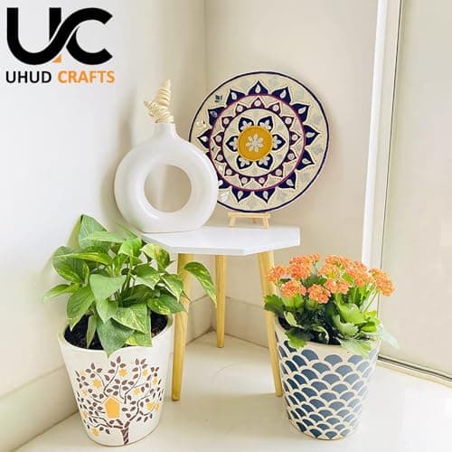 UHUD CRAFTS Beautiful Antique Wooden Fold-able Side Table/End Table/Plant Stand/Stool Living Room Kids Play Furniture Table Round Shape 2