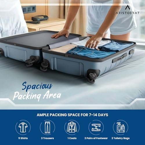 Aristocrat Liberty Medium (Check-in) Polypropylene Hard Spinner Trolley Bag, 68Cm|Combination Lock|8 Wheels|3 Years International Warranty|Spanish Blue 6