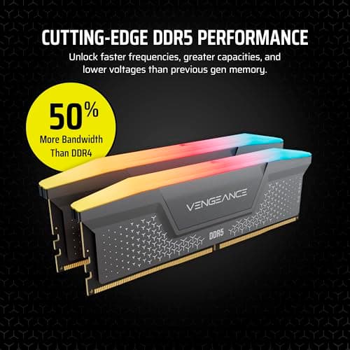 CORSAIR Vengeance RGB RS DDR5 RAM 32GB (2x16GB) Up to 6000MHz CL36-44-44-96 1.35V AMD Expo Intel XMP Computer Desktop Memory – Gray (CMG32GX5M2E6000Z36) 3