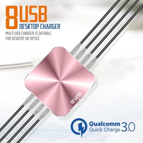 Unix UX-212 32W 8-Port USB Desktop Charging Station| Fast Multi Port Wall Charger with Type-C QC |10A Output | for iPhone 14/13/12, Samsung S22 Ultra,All USB Devices | Home & Office Use - Rosegold 2