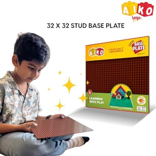 AIKO Classic Brown Base Plate – 32 x 32 Studs (10" x 10") | Durable ABS Plastic Building Base | Sturdy Foundation for Construction Play | Compatible with Major Block Brands | Ideal Gift for Kids 4+ 3