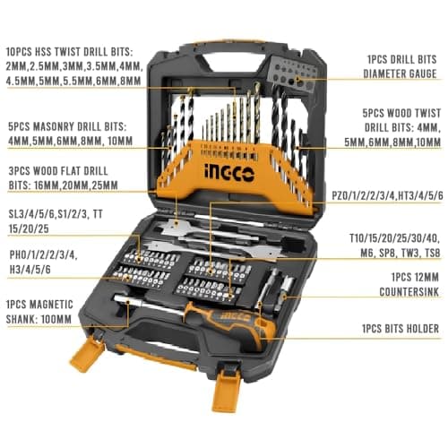 INGCO 67 Pcs Accessories Set Includes Durable Drill Screwdriver Rachet Handle Portable and Compact Kit Box For Drill, Electronics, Machinery 5