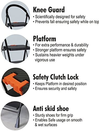 Parasnath 5 Step Black Diamond Steel Ladder - Foldable Step Ladder -Wide Anti Skid Plastic Steps - 6 Year Manufacturer Warranty - Made in India 4