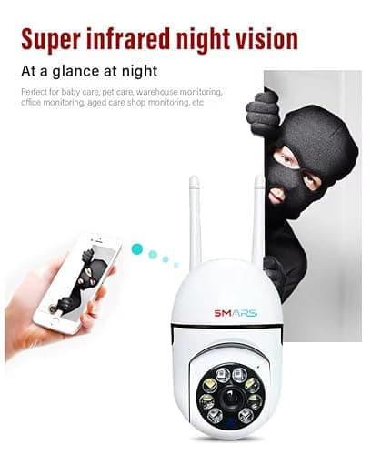 smars 3MP Full HD WiFi PTZ Security Camera | 360° Pan & Tilt | IP66 Waterproof Outdoor CCTV | Motion Detection | Color Night Vision | 2-Way Audio | Supports 128GB SD Card | 5