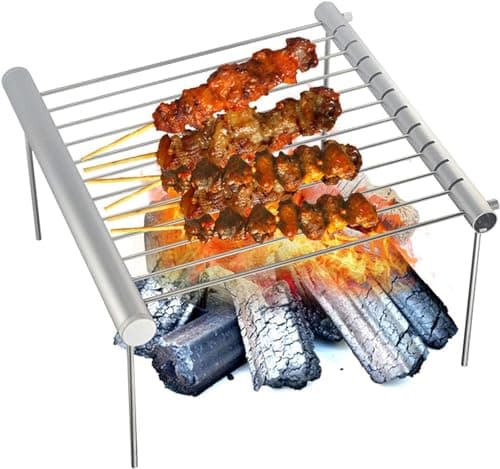 Sisliya Portable Camping Grill, Folding Compact Stainless Steel Charcoal Barbeque Grill for Picnics, Backpacking, Backyards, Survival