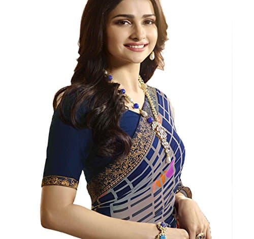 RAJESHWAR FASHION WITH RF Women's Block Printed Georgette Sarees For Women With Jacquard Lace Border & Blouse(A16 ROYAL BLUE_Multicolored_Free Size 6.30 Mtr) 3