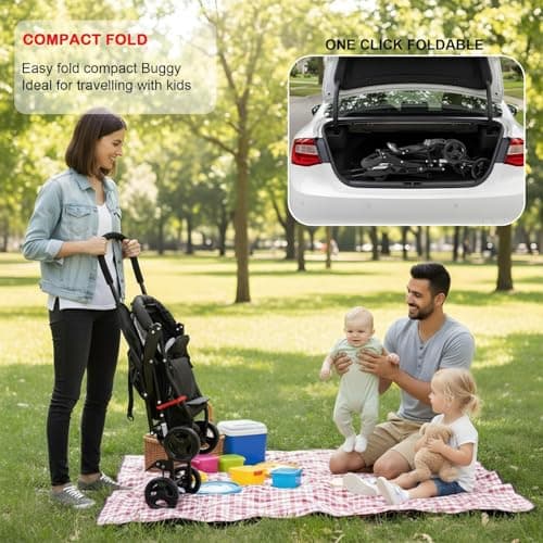 Baybee Stroller Baby for Boy & Girl 0 to 3 Years | Foldable Strollers with Canopy, Parent Handle, 2-Position Adjustable Seat, 2-Point Safety Belt | Travel Pram for Kids (Black) 4