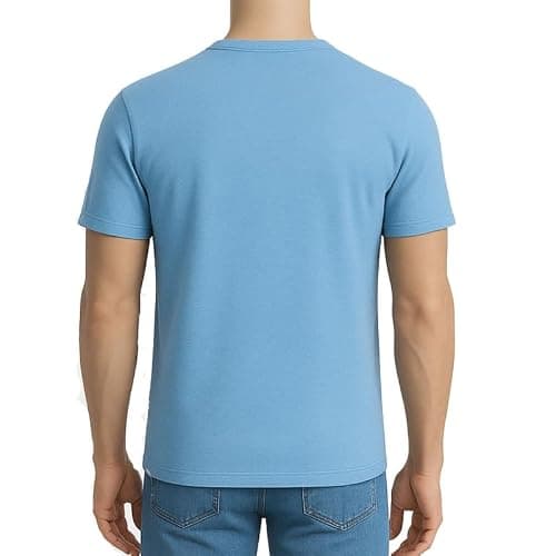 P3 Men's Coloured Henley T-Shirt | Pure Cotton | Half Sleeves | Regular FIT | Utility Front Pocket | Henley Collar | Sky Mist Blue (Large) 3