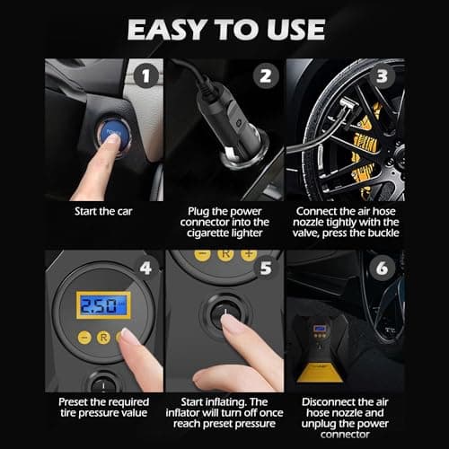 INSTAPLAY AIR Digital Tyre Inflator for Cars & Bikes | 150 PSI & 12V DC Portable Air Compressor Pump with LED Lights | Fast Inflation, Digital Pressure Gauge with Multiple Nozzle | Car Accessories 5